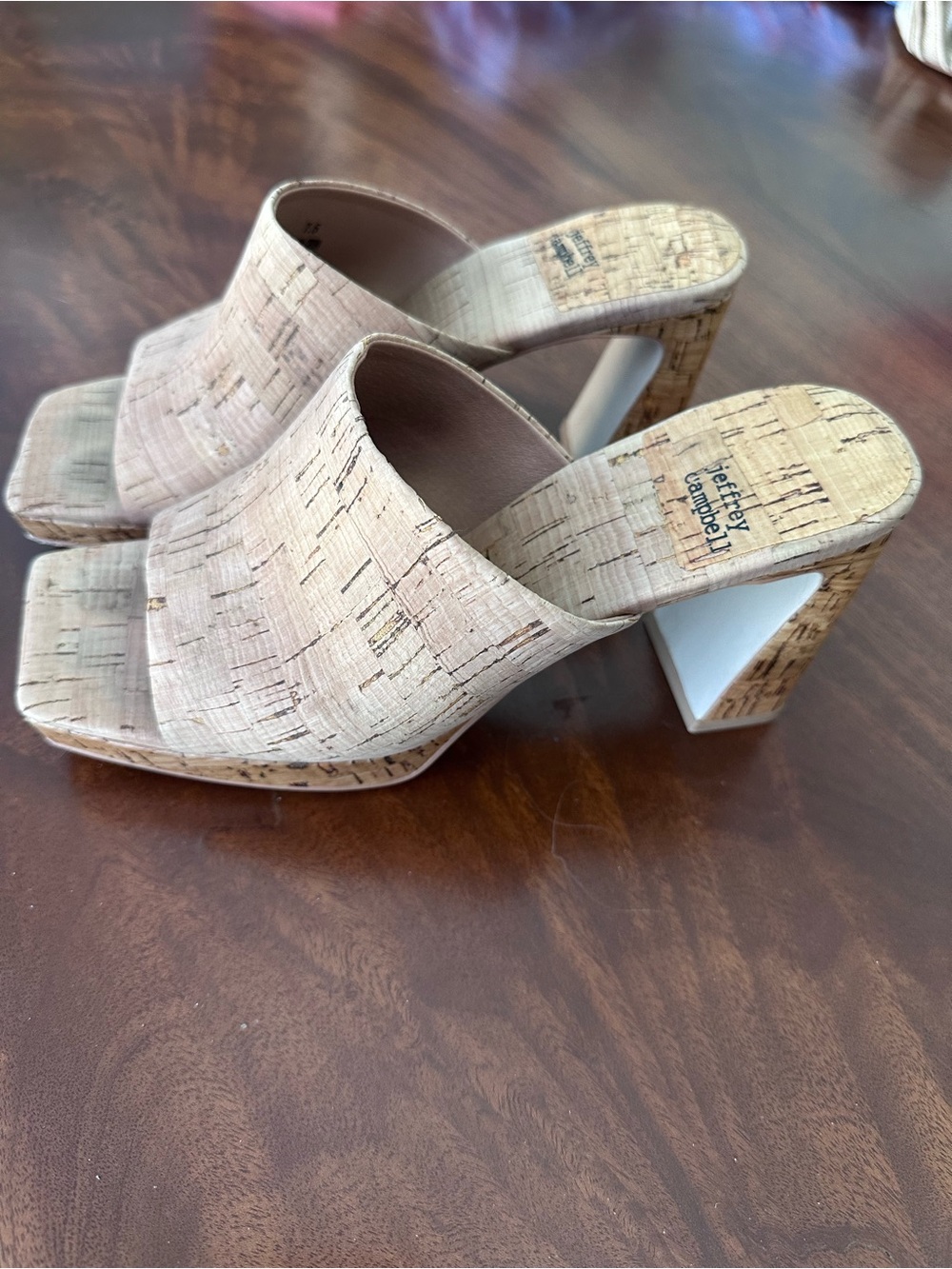 Jeffrey Campbell Caviar Platform Slide Sandals in cork size 7.5
